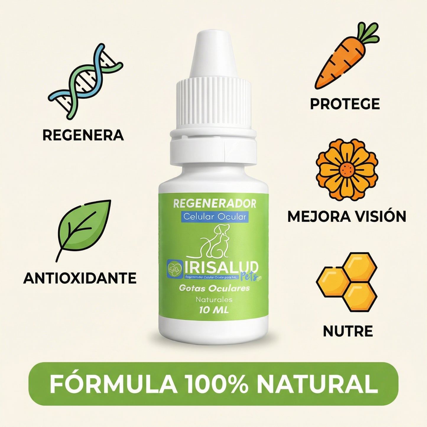 Irisalud Pets Regenerador Celular Ocular | Tratamiento condiciones visuales Perros , Gatos y Aves.